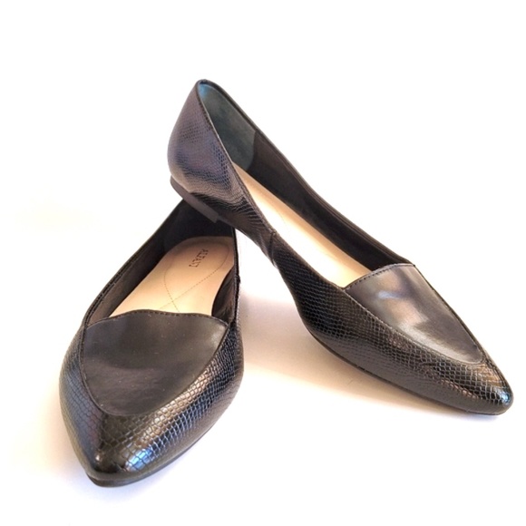 Alfani Shoes - Snake Textured Black Pointed Toe Loafers